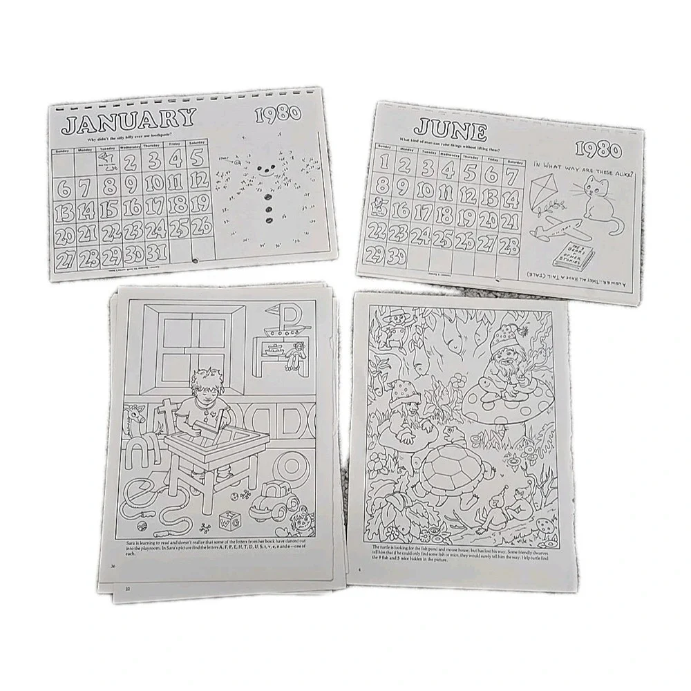 VTG Ephemera Junk Journal Calendar Gnome Nature Children's Coloring Sheets 19 Pg